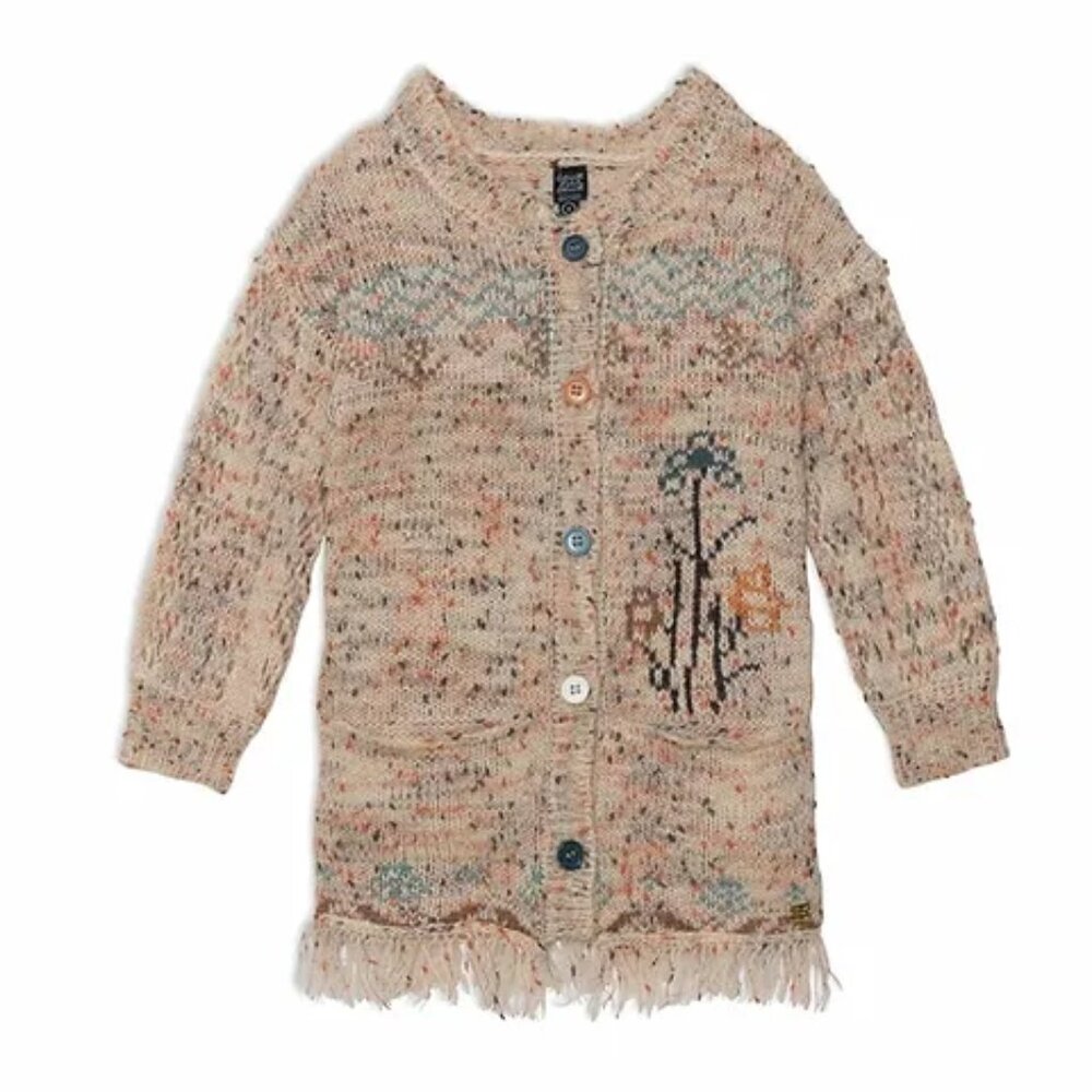 Deux Par Deux Girls Fringe Long Cardigan Sweater